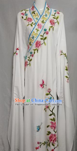 China Traditional Beijing Opera Scholar White Costume Chinese Peking Opera Niche Embroidered Peony Robe for Adults