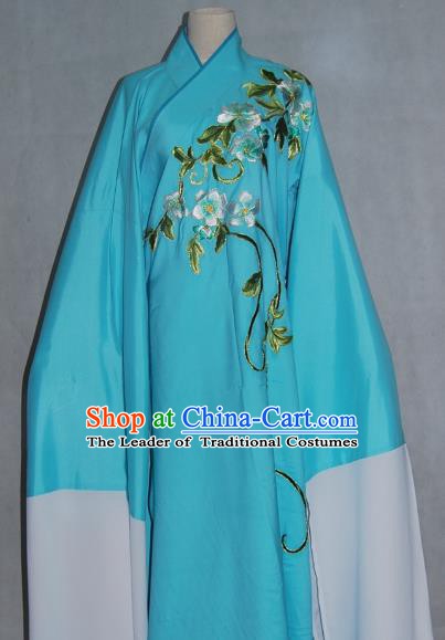 China Traditional Beijing Opera Niche Costume Chinese Peking Opera Water Sleeve Embroidered Blue Robe for Adults
