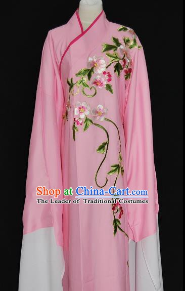 China Traditional Beijing Opera Niche Costume Chinese Peking Opera Water Sleeve Embroidered Pink Robe for Adults