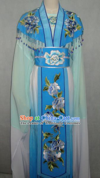 China Traditional Beijing Opera Palace Princess Embroidered Blue Dress Chinese Peking Opera Actress Costume