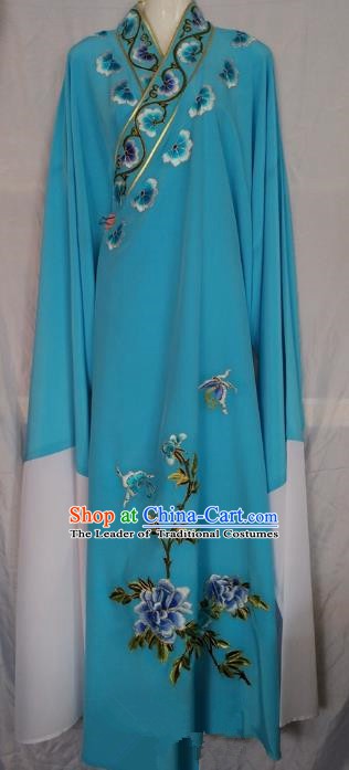 China Beijing Opera Niche Embroidered Blue Robe Chinese Traditional Peking Opera Scholar Costume for Adults