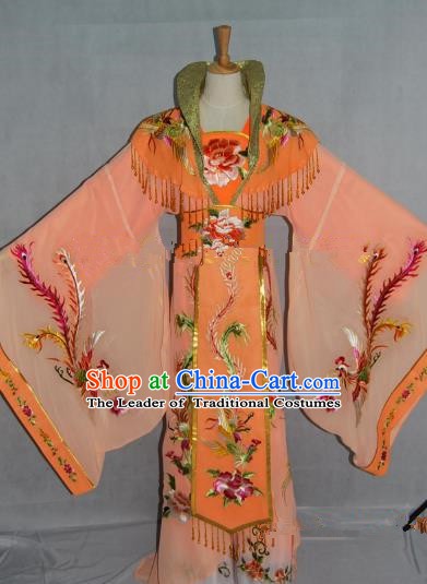 Traditional China Beijing Opera Diva Embroidered Orange Dress Chinese Peking Opera Empress Costume