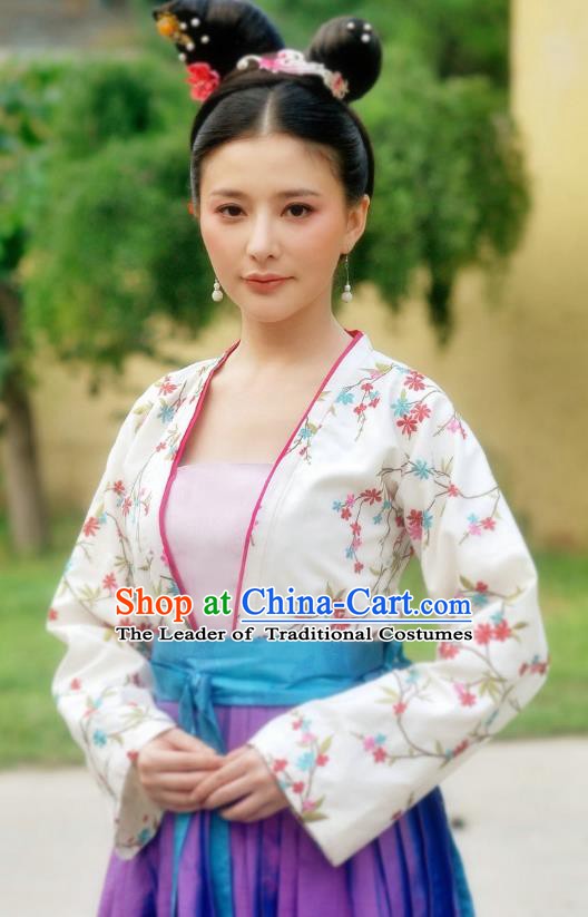 Chinese Traditional Tang Dynasty Court Maid Embroidered Dress Replica Costume for Women
