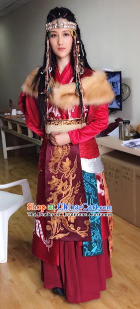 Chinese Traditional Tang Dynasty Persian Princess Embroidered Replica Costume for Women