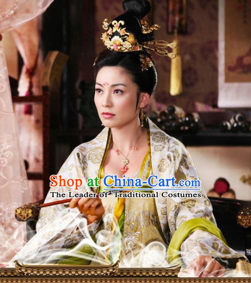 Chinese Traditional Tang Dynasty Palace Female Officials Shangguan Waner Embroidered Replica Costume for Women
