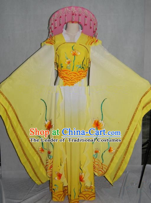 Traditional China Beijing Opera Yellow Dress Chinese Peking Opera Diva Embroidered Costume