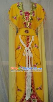 Traditional China Beijing Opera Young Lady Embroidered Yellow Dress Chinese Peking Opera Diva Costume