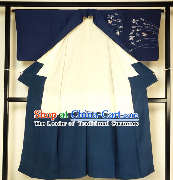 Japanese National Costume Male Navy Kimono Ancient Hakama Yukata Robe for Men
