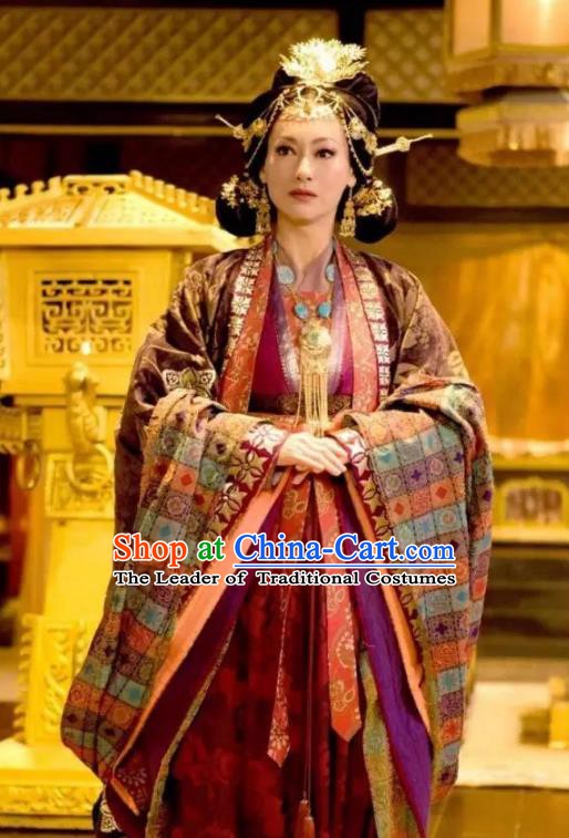 Chinese Ancient Tang Dynasty Queen Embroidered Dress Empress Wu Zetian Replica Costume for Women