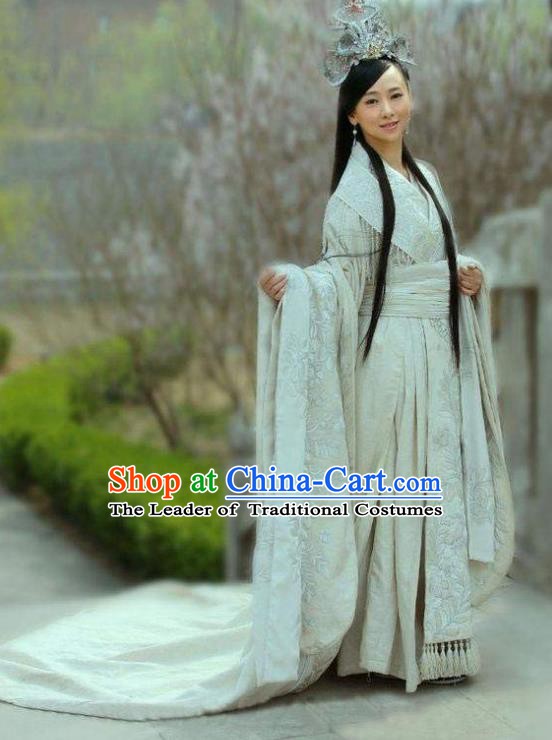 Chinese Ancient Warring State Period Theatre Princess Hanfu Embroidered Costume and Headpiece Complete Set