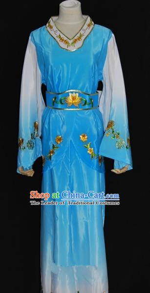 Traditional China Beijing Opera Young Lady Blue Dress Chinese Peking Opera Maidservants Costume