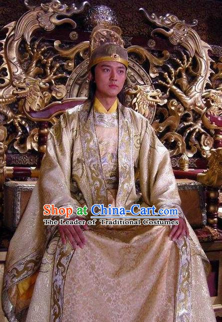 Chinese Ancient Zhong Emperor of Tang Dynasty Li Xian Embroidered Replica Costume for Men