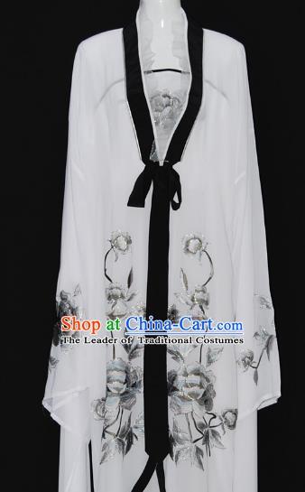 Traditional Chinese Beijing Opera Diva White Dress Peking Opera Nobility Lady Embroidered Costume