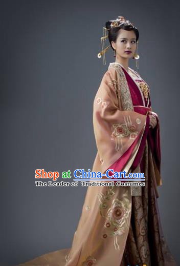 Chinese Tang Dynasty Imperial Consort Xu of Li Zhi Embroidered Hanfu Dress Ancient Replica Costume for Women