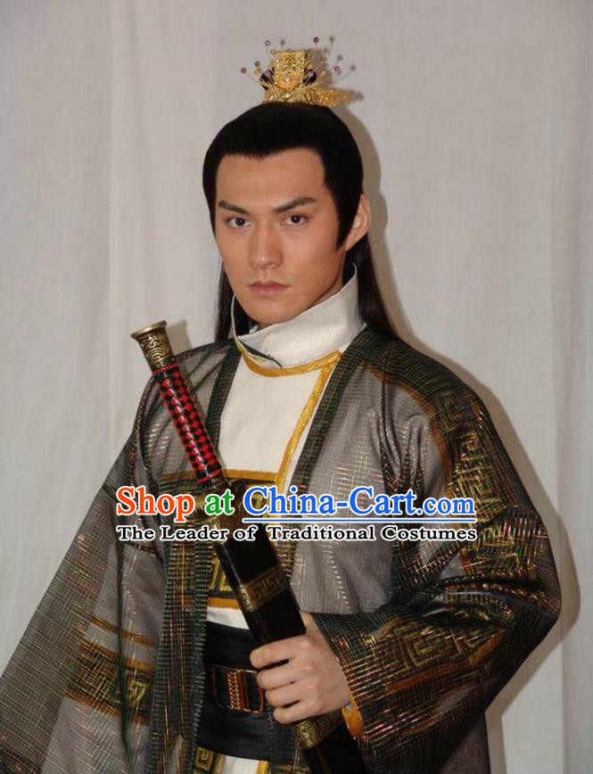 Chinese Ancient Tang Dynasty Crown Prince Jian-Cheng Li Embroidered Replica Costume for Men