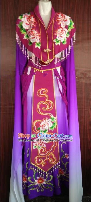 Traditional Chinese Beijing Opera Diva Embroidered Costume Professional Peking Opera Purple Dress