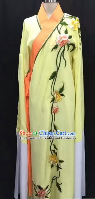 Top Grade Chinese Beijing Opera Embroidered Peony Yellow Robe Peking Opera Niche Costume for Adults