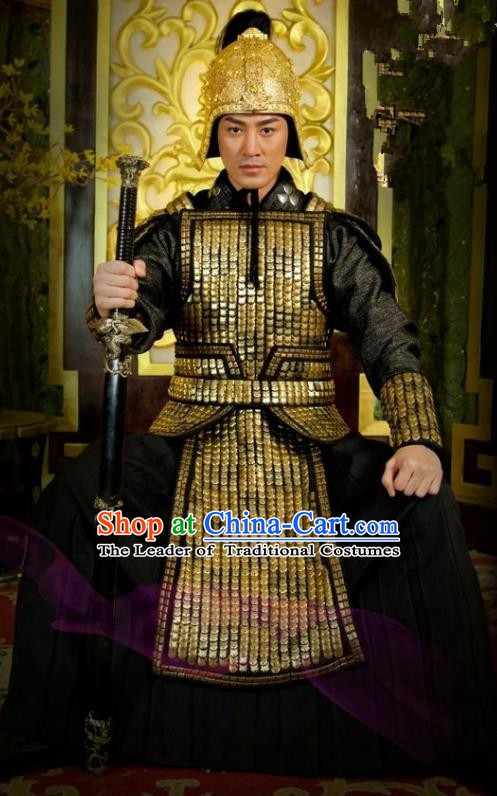 Chinese Ancient Tang Dynasty General Replica Costume Helmet and Armour for Men