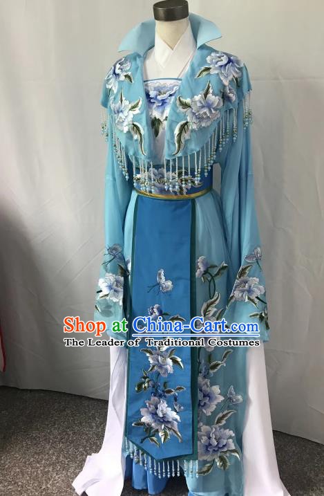 Top Grade Chinese Beijing Opera Actress Blue Dress China Peking Opera Diva Embroidered Costume