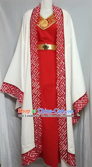 Chinese Beijing Opera Scholar Young Men Costume Peking Opera Niche Red Embroidery Robe for Adults