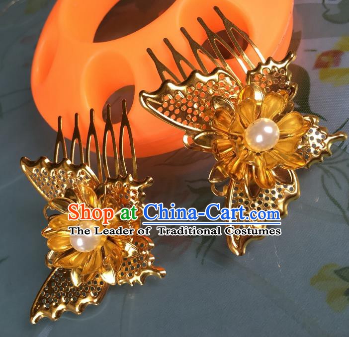 Chinese Ancient Palace Lady Hair Accessories Hairpins Golden Butterfly Hair Comb for Women