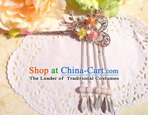 Chinese Ancient Hair Accessories Hanfu Hairpins Butterfly Tassel Step Shake for Women