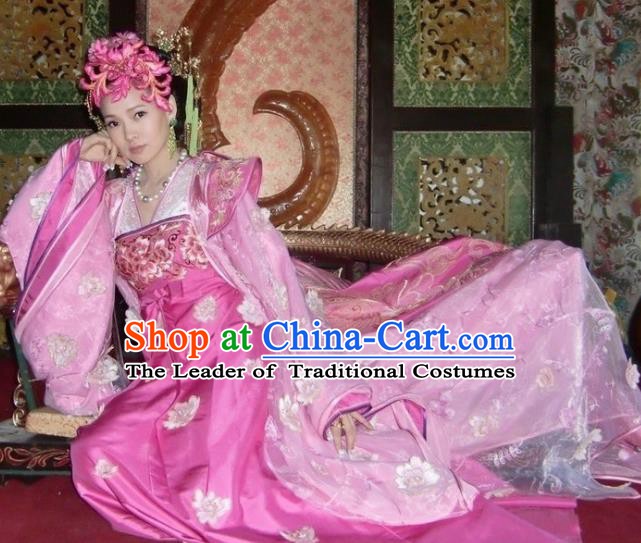 Chinese Tang Dynasty Palace Lady Yang Yuhuan Embroidered Dress Ancient Imperial Concubine Historical Costume for Women