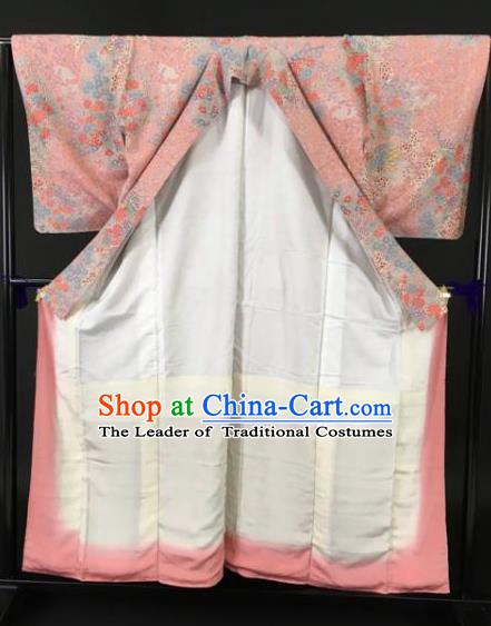 Japan Traditional Kimono Furisode Kimono Ancient Pink Yukata Dress Formal Costume for Women