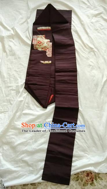 Japanese Traditional Kimono Yukata Embroidered Purple Belts Brocade Waistband for Women