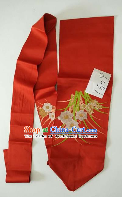 Japanese Traditional Brocade Waistband Kimono Yukata Embroidered Red Belts for Women