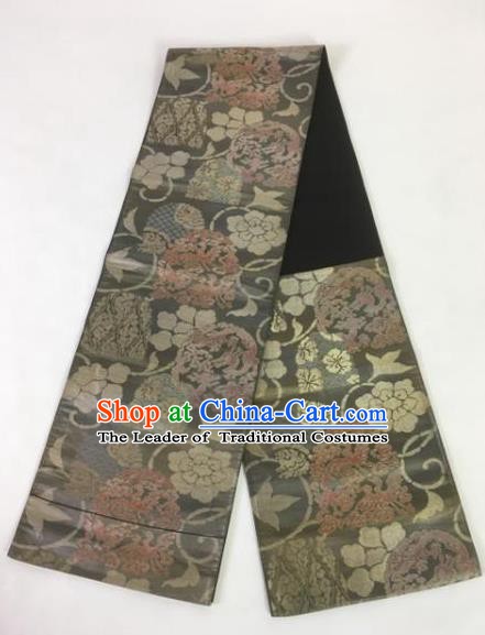 Japanese Traditional Brocade Embroidered Waistband Kimono Yukata Grey Belts for Women