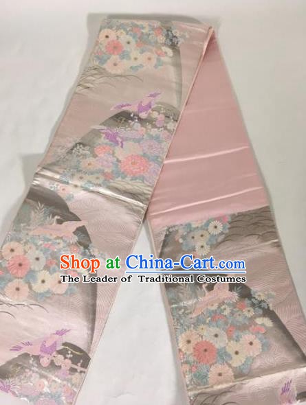 Japanese Traditional Brocade Embroidered Waistband Kimono Yukata Pink Belts for Women