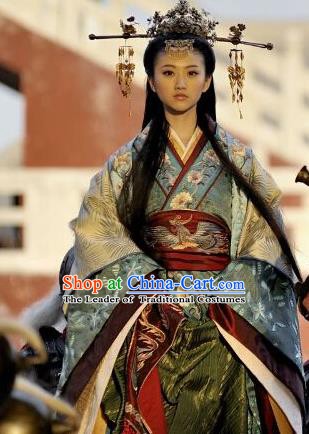 Chinese Ancient Princess Hanfu Han Dynasty Embroidered Costume and Headpiece Complete Set for Women