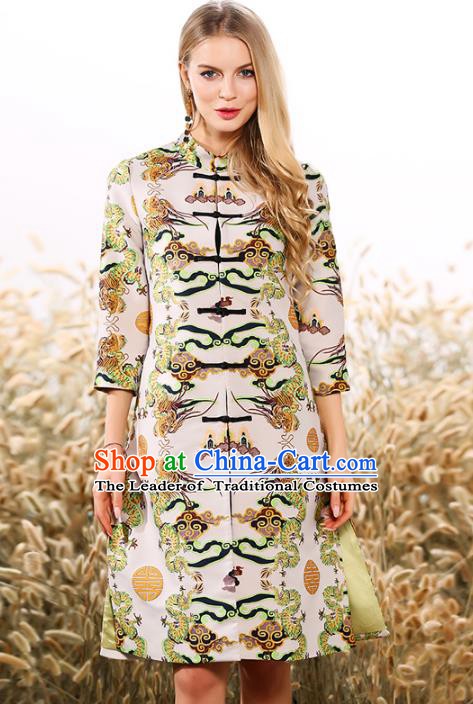 Chinese National Costume Printing Coats Traditional Embroidered Dust Coats for Women