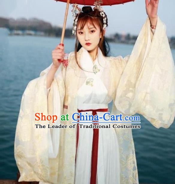 Chinese Jin Dynasty Princess Costume Ancient Fairy Embroidered Hanfu Dress for Women
