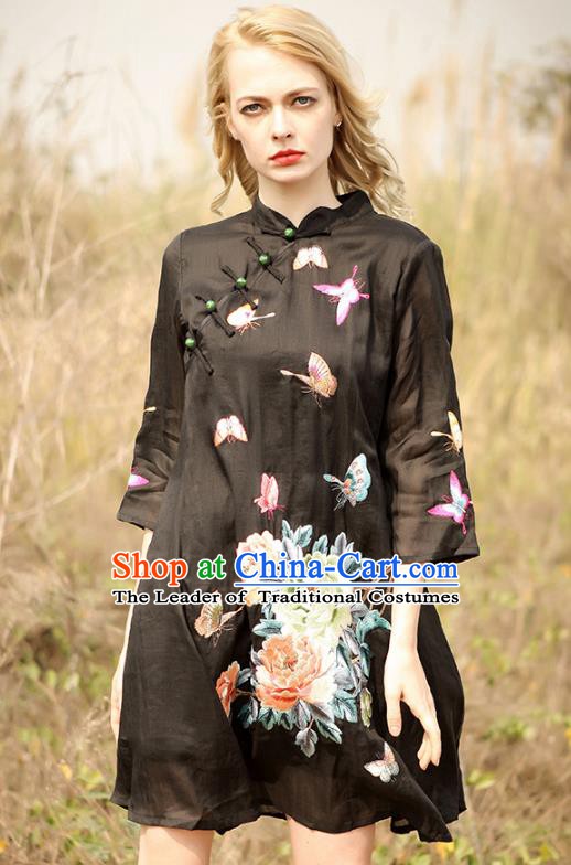 Traditional Ancient Chinese Young Women Cheongsam Dress Republic of China Tangsuit Stand Collar Blouse Dress Tang Suit Clothing