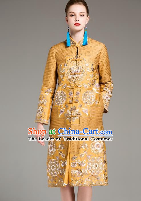 Chinese National Costume Embroidered Golden Coats Traditional Dust Coat for Women
