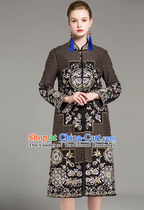 Chinese National Costume Embroidered Brown Coats Traditional Dust Coat for Women
