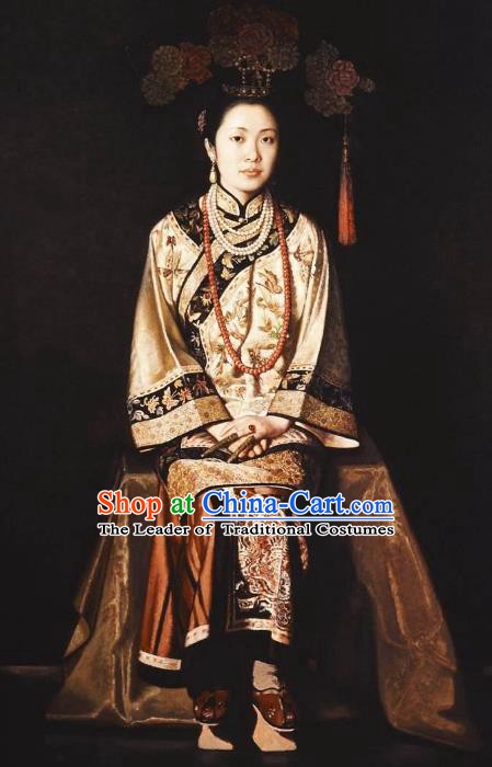 Chinese Ancient Manchu Lady Historical Costume China Qing Dynasty Empress Dowager Clothing