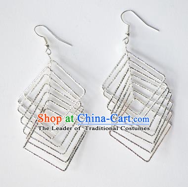 Traditional Chinese Miao Nationality Earrings Hmong Accessories Sliver Eardrop for Women