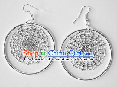 Traditional Chinese Miao Nationality Snowflake Earrings Hmong Accessories Sliver Eardrop for Women