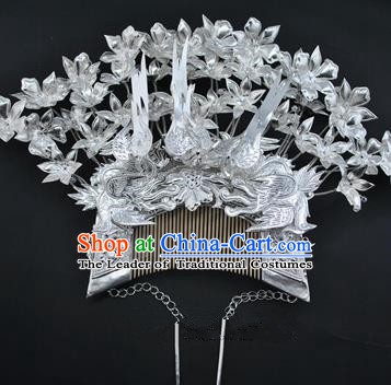 Traditional Chinese Miao Nationality Hairpins Hair Accessories Sliver Hair Comb Headwear for Women