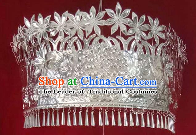 Traditional Chinese Miao Nationality Headwear Hmong Female Hair Accessories Sliver Crown for Women