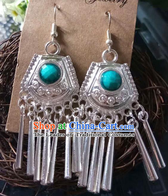 Traditional Chinese Miao Nationality Tassel Earrings Hmong Female Accessories Sliver Eardrop for Women