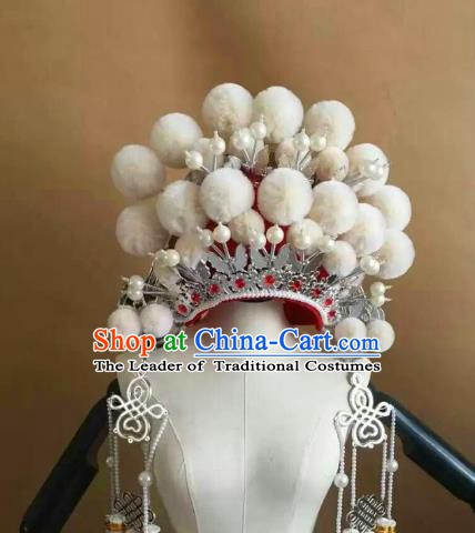 Traditional Chinese Beijing Opera Diva White Venonat Phoenix Coronet Peking Opera Actress Hats Headwear