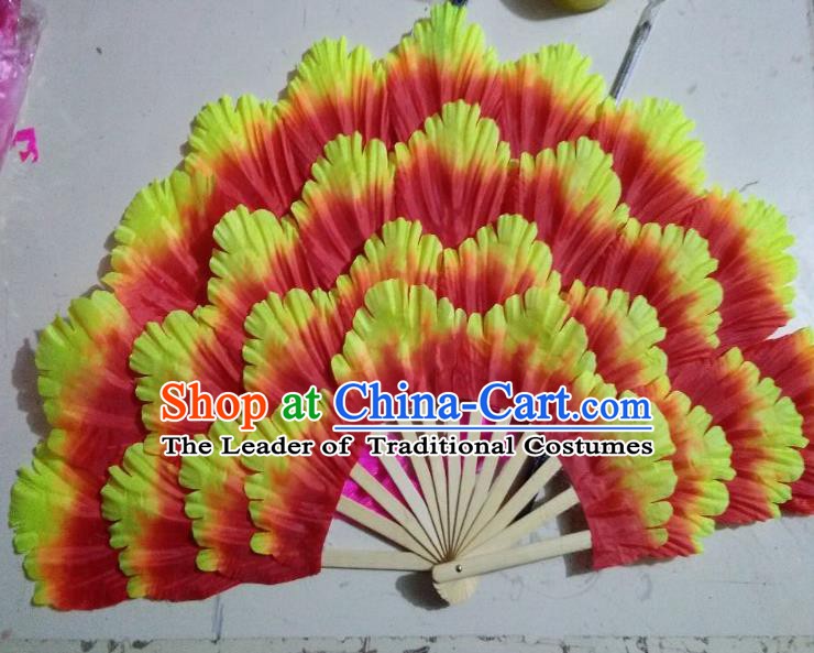 Chinese Folk Dance Props Accessories Stage Performance Orange Peony Folding Fans for Kids