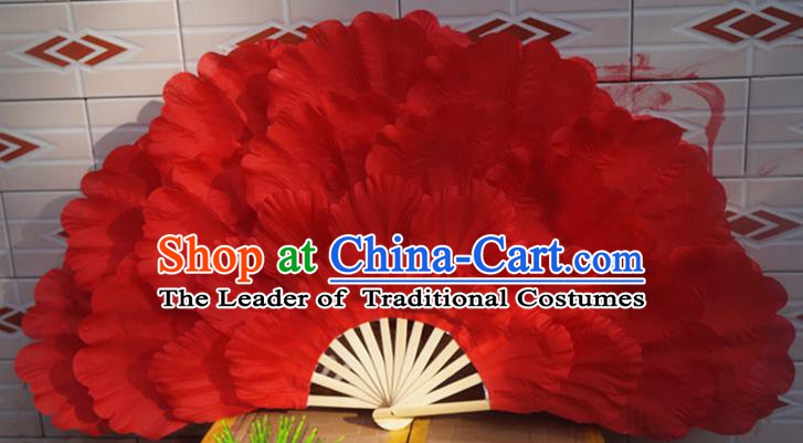 Chinese Folk Dance Props Accessories Stage Performance Red Peony Folding Fans for Kids