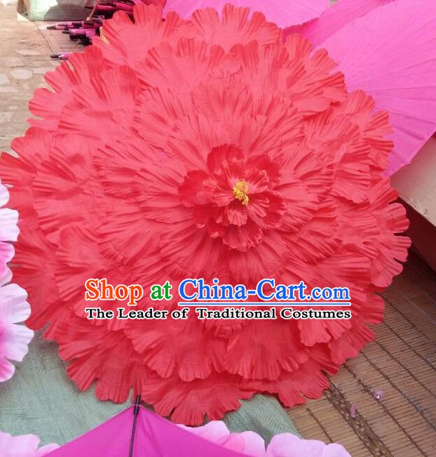 Chinese Folk Dance Props Accessories Stage Performance Red Peony Umbrellas for Women