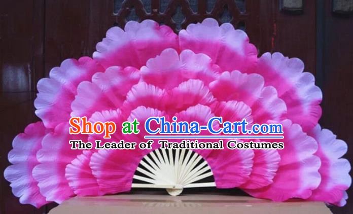 Chinese Folk Dance Props Accessories Stage Performance Pink Peony Folding Fans for Kids