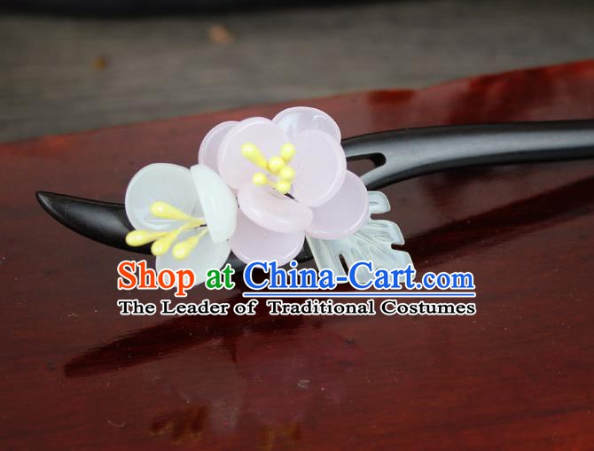 Chinese Ancient Handmade Hair Accessories Flowers Ebony Hairpins for Women